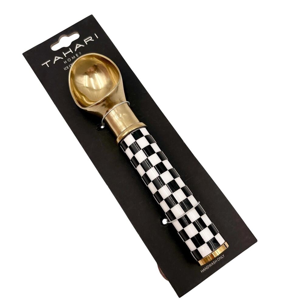 Tahari Home Ice Cream Scoop Gold Tone Black & White Checkered Handle NEW